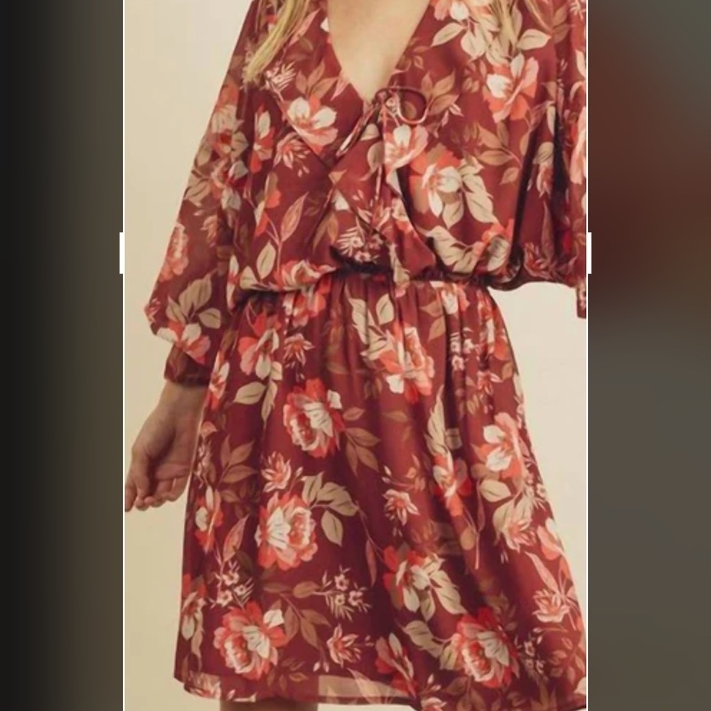 NWT Dress Forum Floral Print Ruffle Front Dress, Size Small